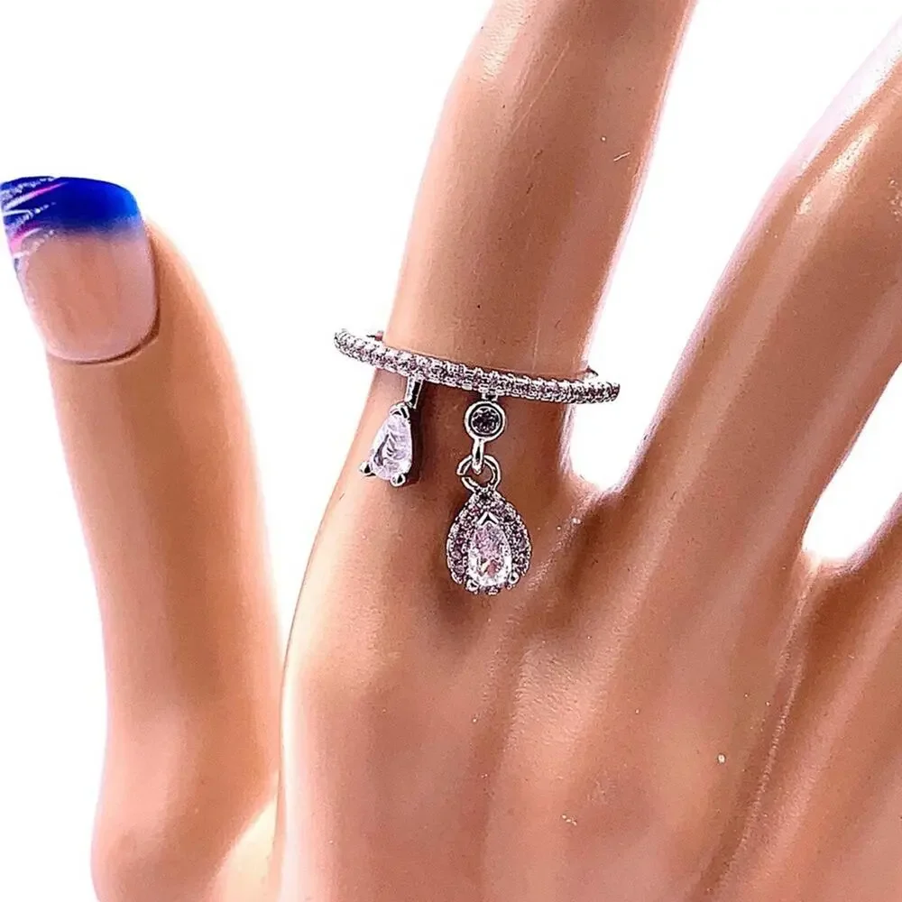 Plated‎ Cubic zirconia dangle band ring - Picture 2 of 3